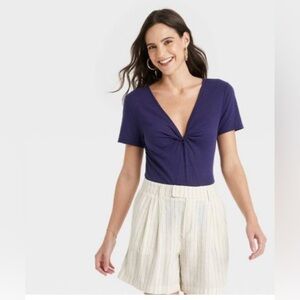 NWT A New Day™ Women's Short Sleeve V-Neck Linen T-Shirt